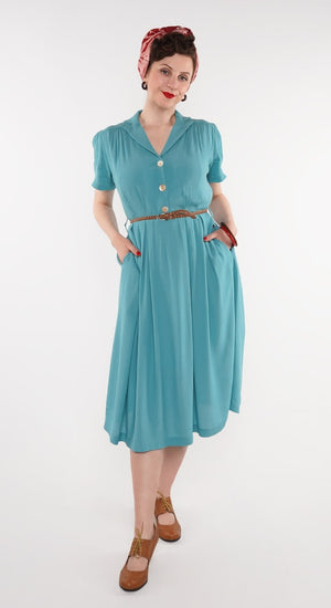 Katherine Sustainable Vintage Inspired Shirt Dress in Teal | 1940s & 1950s Style | Weekend Doll 