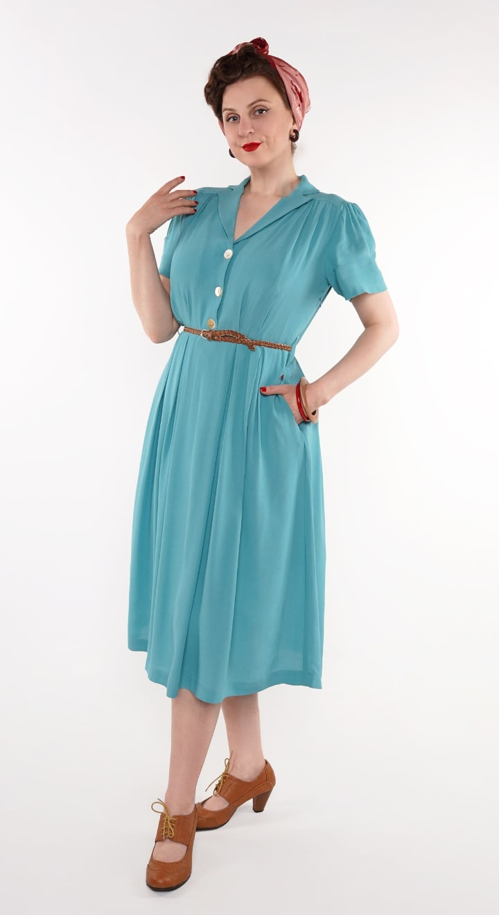 Katherine Sustainable Vintage Inspired Shirt Dress in Teal | 1940s & 1950s Style | Weekend Doll 