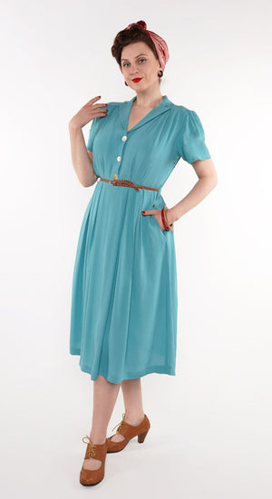 Katherine Sustainable Vintage Inspired Shirt Dress in Teal | 1940s & 1950s Style | Weekend Doll 
