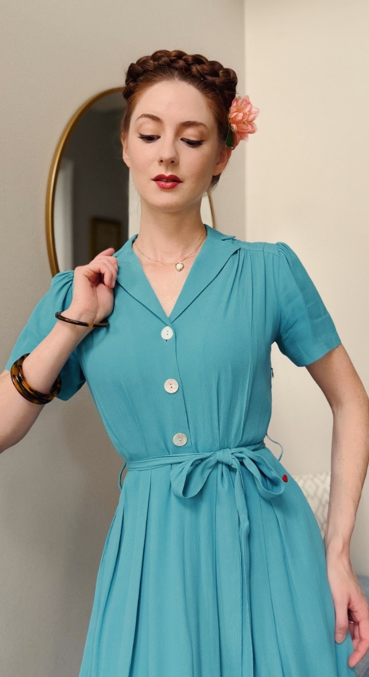 Katherine Sustainable Vintage Inspired Shirt Dress in Teal | 1940s & 1950s Style | Weekend Dol