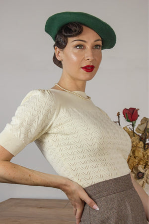 Ivory Vintage Lace Cotton Sweater – 1940s–50s Inspired by Weekend Doll