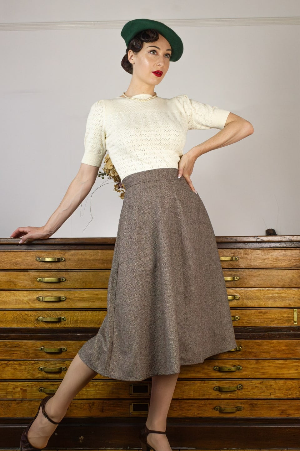 Ivory Vintage Lace Cotton Sweater – 1940s–50s Inspired by Weekend Doll