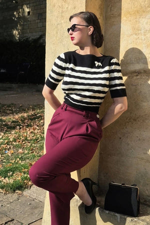 Black and ivory Stripe Vintage Lace Cotton Sweater – 1940s–50s Inspired by Weekend Doll