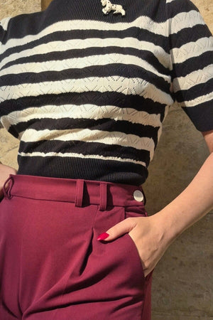 Black and ivory Stripe Vintage Lace Cotton Sweater – 1940s–50s Inspired by Weekend Doll