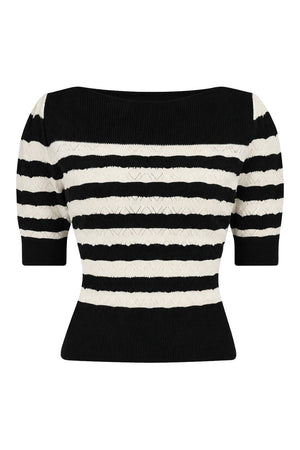 Black and ivory Stripe Vintage Lace Cotton Sweater – 1940s–50s Inspired by Weekend Doll