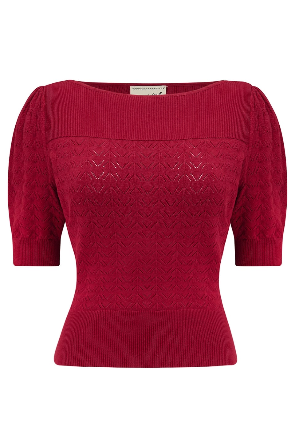 Dark Red Vintage Lace Cotton Sweater – 1940s–50s Inspired by Weekend Doll