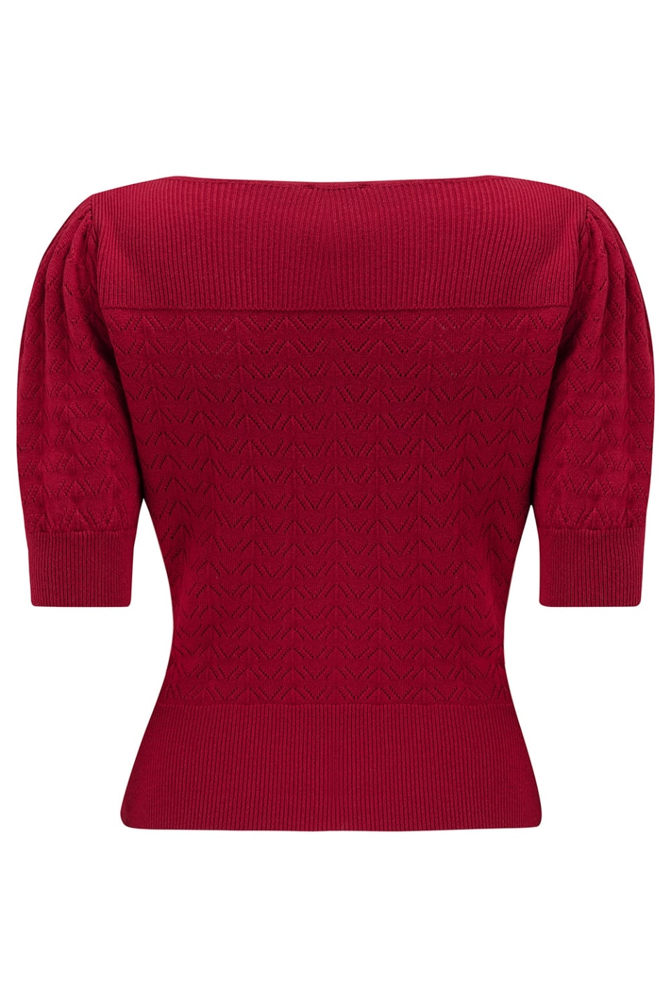 Dark Red Vintage Lace Cotton Sweater – 1940s–50s Inspired by Weekend Doll