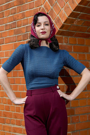 Teal Vintage Lace Cotton Sweater – 1940s–50s Inspired by Weekend Doll