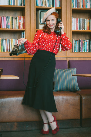 Black Vintage Inspired Below Knee Length Crepe Skirt  | 1930s and 40s Style | Weekend Doll  