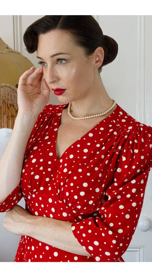 Vintage Inspired Red Polka Dot Knee Length Tea Dress | 1930s & 1940s Style | Weekend Doll 