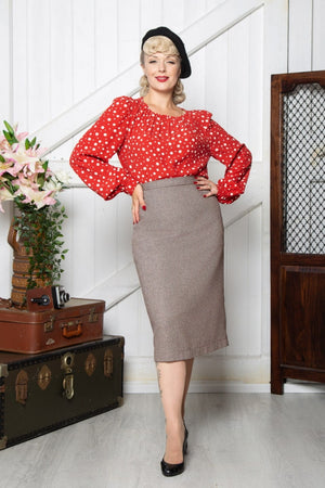 Ingrid Herringbone Skirt in Brown