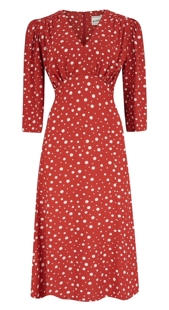 Vintage Inspired Red Polka Dot Knee Length Tea Dress | 1930s & 1940s Style | Weekend Doll 