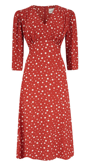 Vintage Inspired Red Polka Dot Knee Length Tea Dress | 1930s & 1940s Style | Weekend Doll 