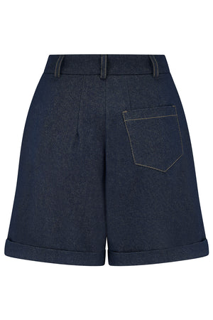 High waist vintage-style navy denim shorts inspired | 1940s and 1950s Style | Weekend Doll