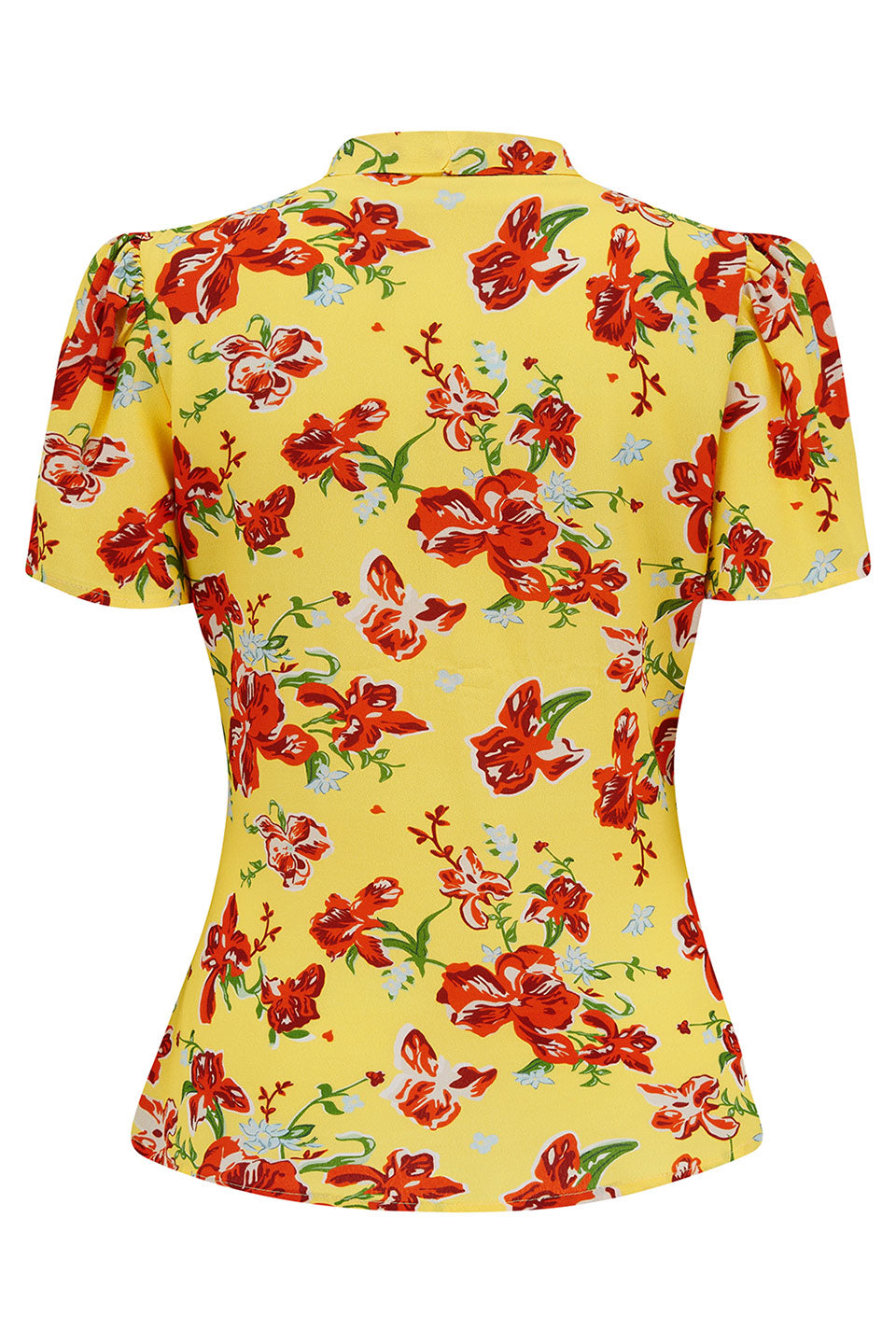 1940s and 50s Style Short Sleeve Pussy Bow Blouse In Iris Print   | Vintage Inspired | Weekend Doll 
