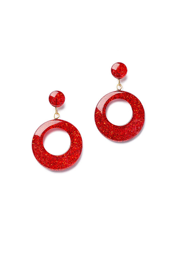 Splendette Red Glitter Drop Hoop Earrings | 1940s & 1950s Style | Weekend Doll