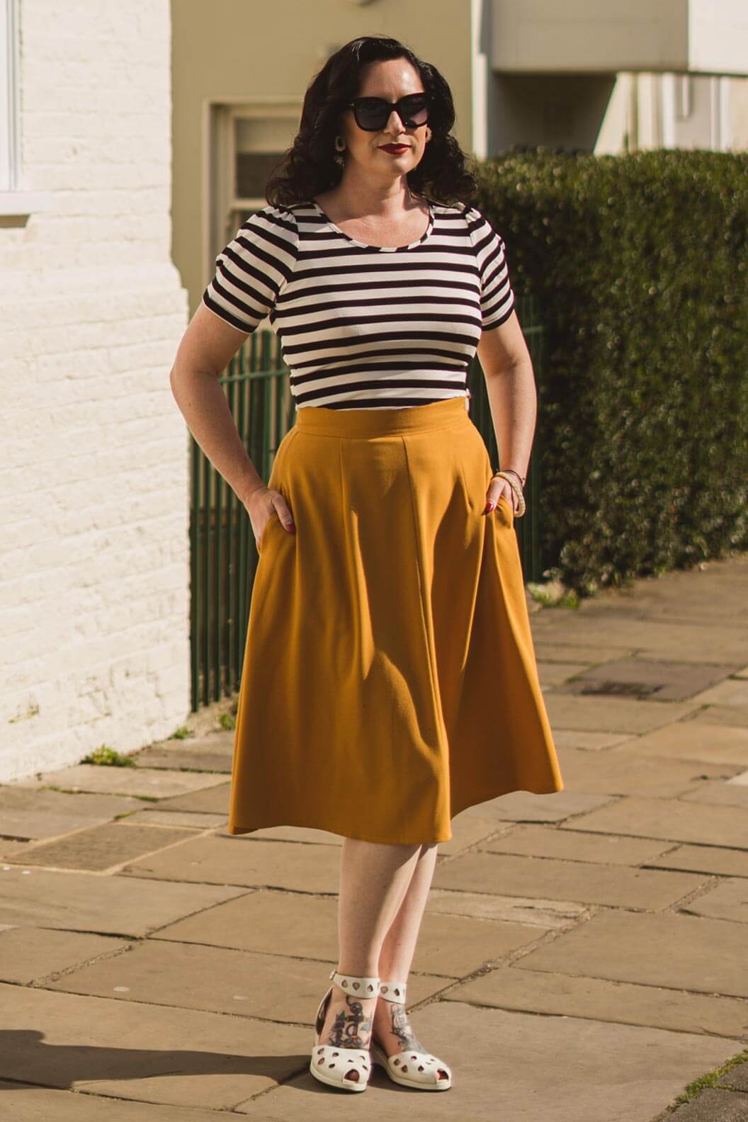 1940s style Knee-length A-line Skirt in Mustard | Weekend Doll  