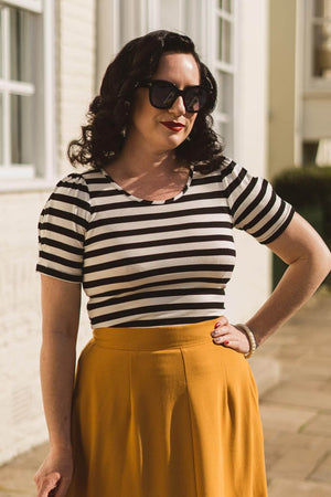 Retro Scoop Neck Black and Ivory Striped Jersey Top  | Retro Pin Up Style | Weekend Doll 