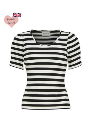 Ann Scoop Neck Striped Top in Black and Ivory