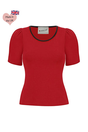 Retro Scoop Neck Red Jersey Top  | Retro Pin Up Style | Weekend Doll 