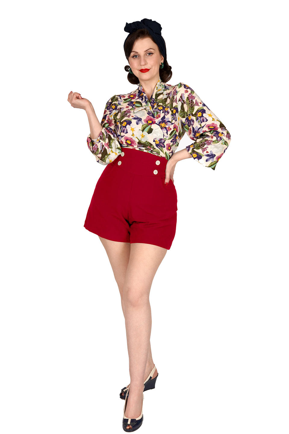 Retro Pin Up Style Sailor High Waisted Shorts In Red | Weekend Doll Retro Pin Up Style Sailor High Waisted Shorts In Red | Weekend Doll