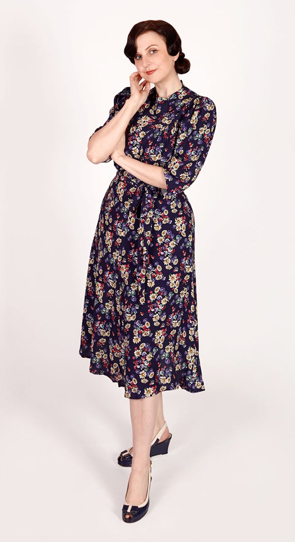 Norah Navy Floral Midi Dress | Curvy main image 1