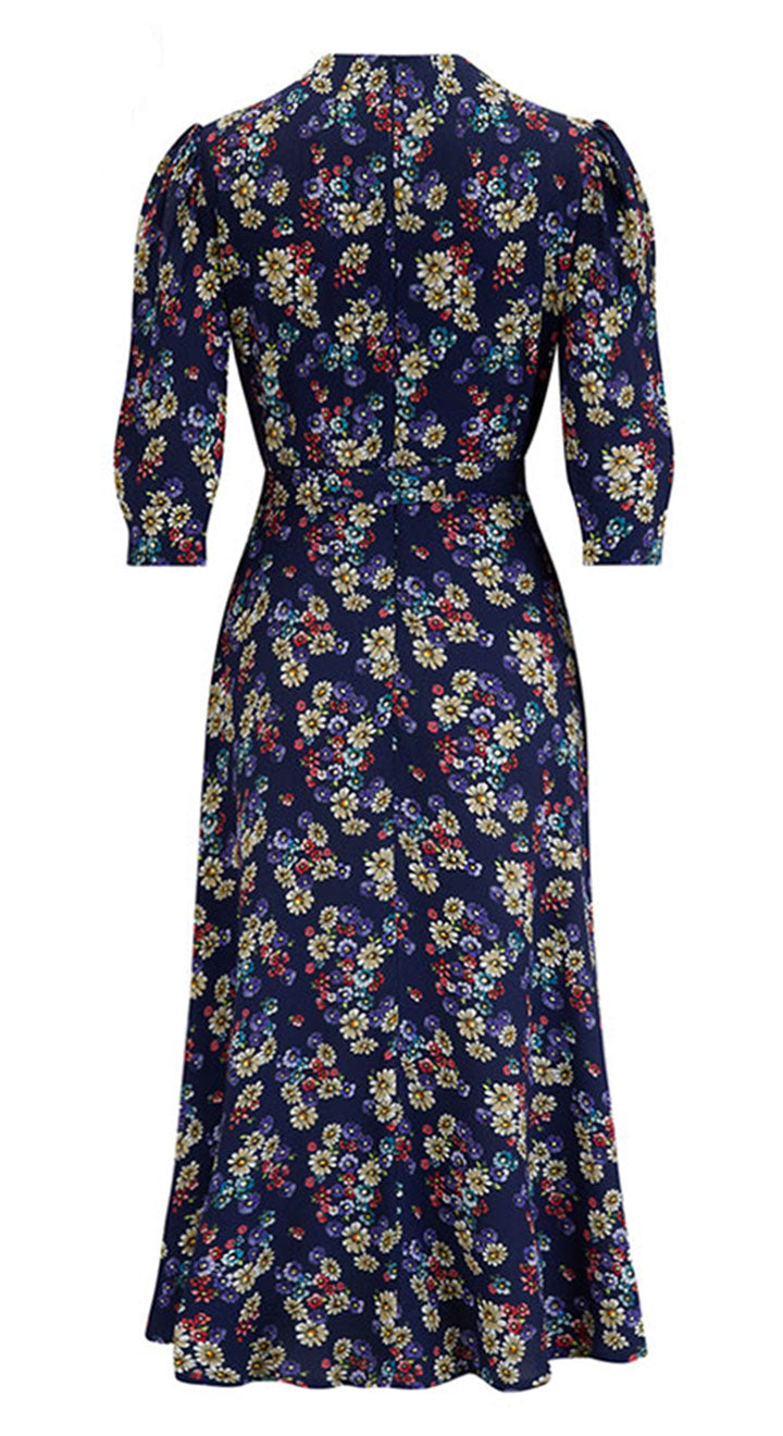 Vintage Inspired Navy Floral Midi Dress | 1930s & 1940s Style | Weekend Doll 