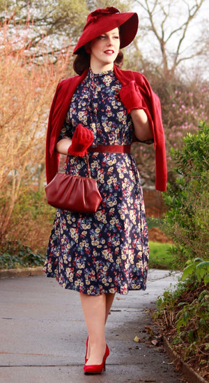 Vintage Inspired Navy Floral Midi Dress | 1930s & 1940s Style | Weekend Doll 