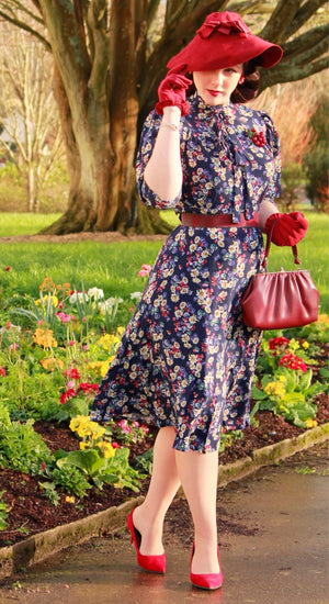 Vintage Inspired Navy Floral Midi Dress | 1930s & 1940s Style | Weekend Doll 