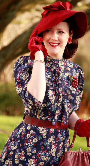 Vintage Inspired Navy Floral Midi Dress | 1930s & 1940s Style | Weekend Doll 