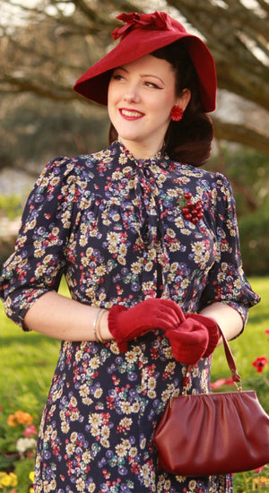 Vintage Inspired Navy Floral Midi Dress | 1930s & 1940s Style | Weekend Doll 