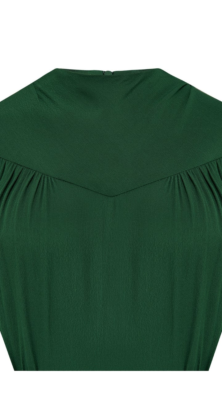 Vintage Inspired High Neck Line Three Quarter Sleeve Jade Green Below the Knee Length Dress | 1930s & 1940s Style | Weekend Doll 