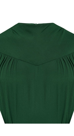 Vintage Inspired High Neck Line Three Quarter Sleeve Jade Green Below the Knee Length Dress | 1930s & 1940s Style | Weekend Doll 