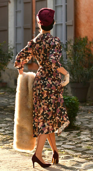 Vintage Inspired High Neck Line Three Quarter Sleeve Red Polka Dot Below the Knee Length Dress | 1930s & 1940s Style | Weekend Doll 