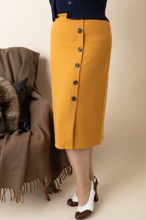 Mustard Vintage Inspired Below Knee Length Crepe Skirt  | 1930s and 40s Style | Weekend Doll  
