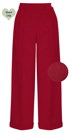 Tailor Red High Waisted Wide Leg Trousers in Short Length- 1930s & 40s style | Weekend Doll