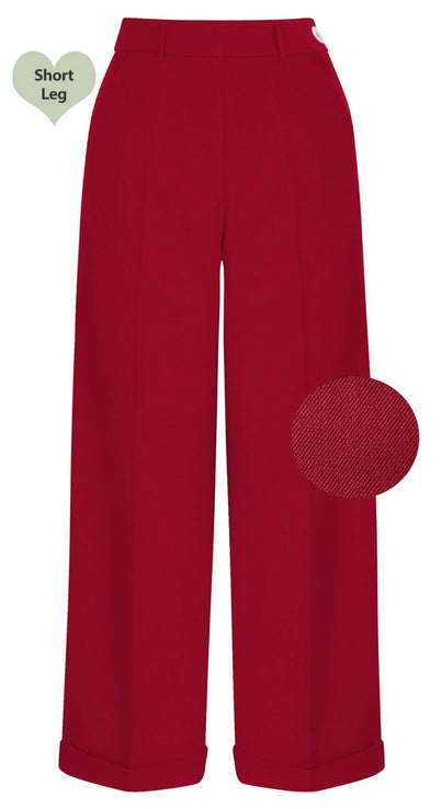 Tailor Red High Waisted Wide Leg Trousers in Short Length- 1930s & 40s style | Weekend Doll
