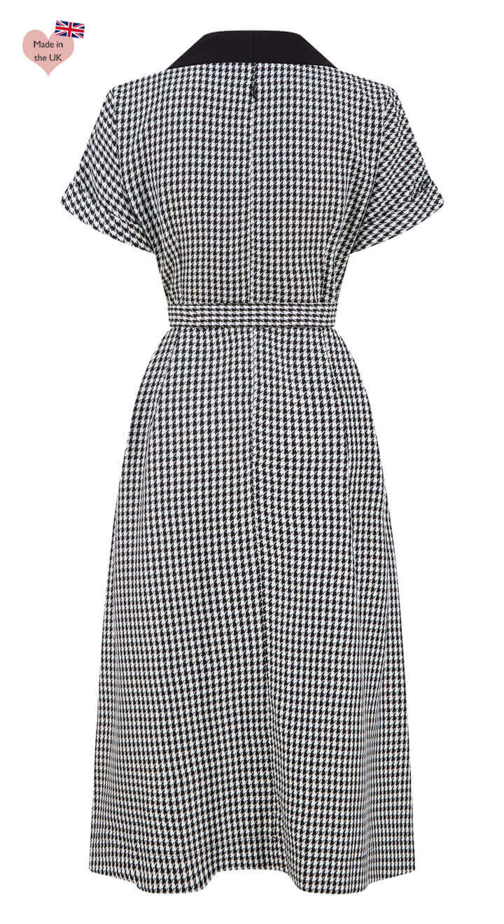 Vintage Inspired Black and White Dogtooth Knee Length Shirt Dress  | 1940s & 1950s Style | Weekend Doll 