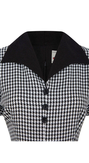 Vintage Inspired Black and White Dogtooth Knee Length Shirt Dress  | 1940s & 1950s Style | Weekend Doll 