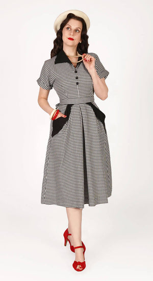 1950s Clothing & Fashion for Women Sophia Dress in Dogtooth 1940s 1950s  £93.00 AT vintagedancer.com