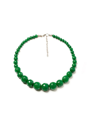 Splendette Forest Green Heavy Carve Fakelite Bead Necklace | 1940s & 50s Style | Weekend Doll 