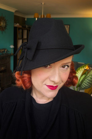 Black Tailor Wool Cloche Trilby Hat | Vintage 1930s & 40s style | Weekend Doll 