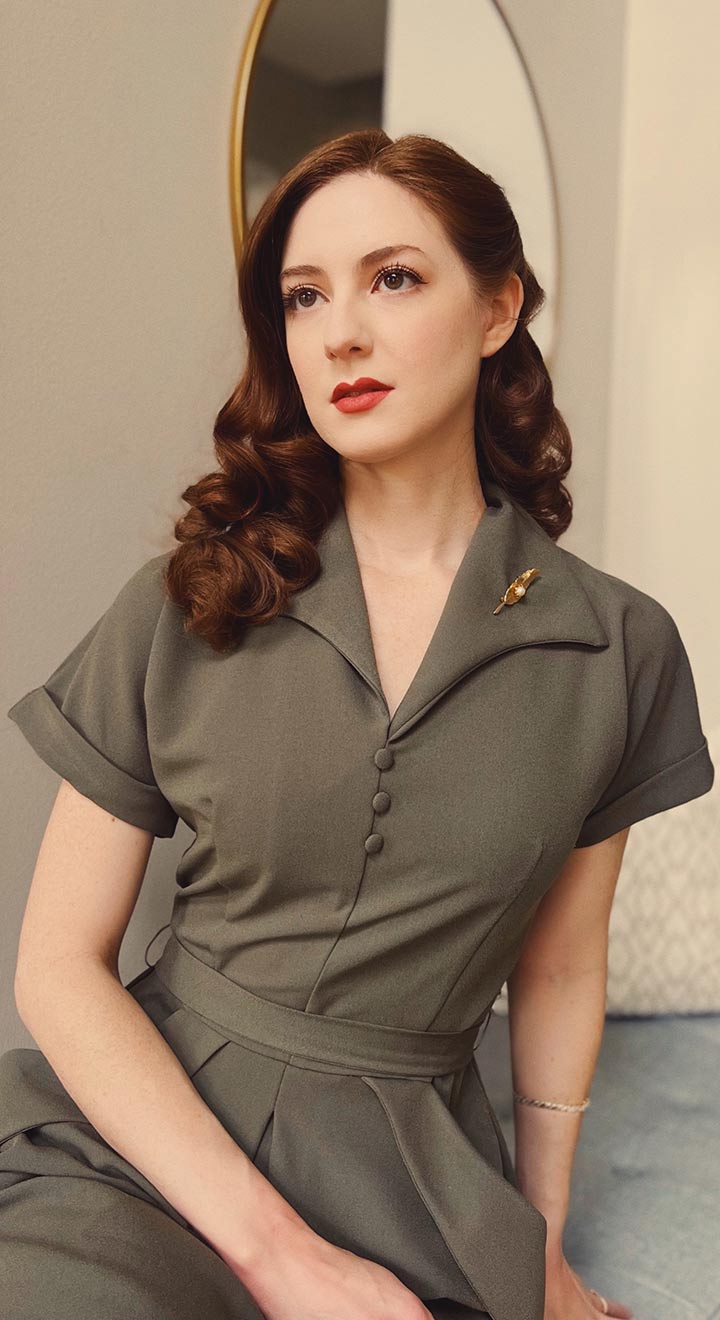 Vintage Inspired Khaki Knee Length Shirt Dress | 1940s & 1950s Style | Weekend Doll 