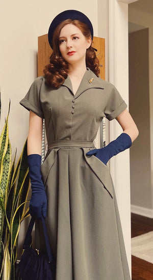 Vintage Inspired Khaki Knee Length Shirt Dress | 1940s & 1950s Style | Weekend Doll 