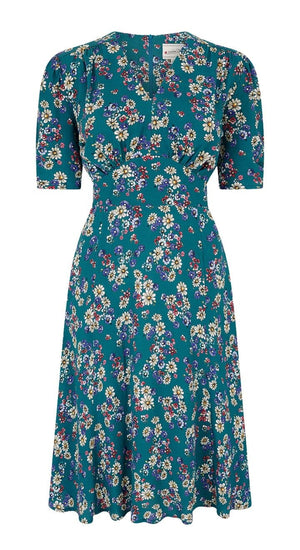 Vintage Inspired  Ivory Poppy Print Knee Length Tea Dress | 1930s & 1940s Style | Weekend Doll 
