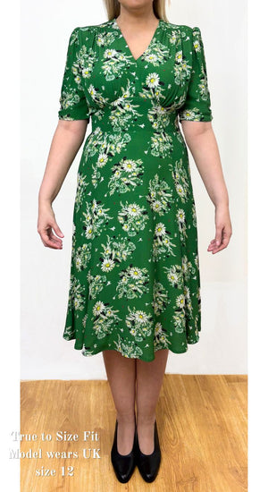 Vivien Tea Dress in Green Floral