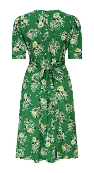 Vintage Inspired Green Floral Knee Length Tea Dress | 1930s & 1940s Style | Weekend Doll 