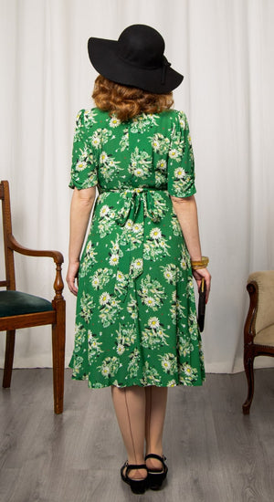 Vintage Inspired Green Floral Knee Length Tea Dress | 1930s & 1940s Style | Weekend Doll 