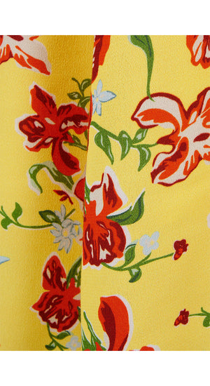 Vintage Inspired Tiki Inspired Yellow Print Knee Length Tea Dress | 1930s & 1940s Style | Weekend Doll 