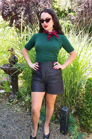 High waist vintage-style black denim shorts inspired | 1940s and 1950s Style | Weekend Doll